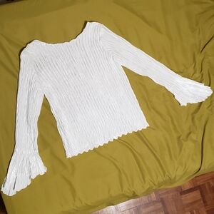 White Textured Long Sleeve Top